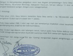 Dugaan Penjualan Sapi Bantuan Menguak ! Kades Rebono Dilaporkan ke Polres Pasuruan, Diduga Gelapkan Aset Negara Rp190 Juta